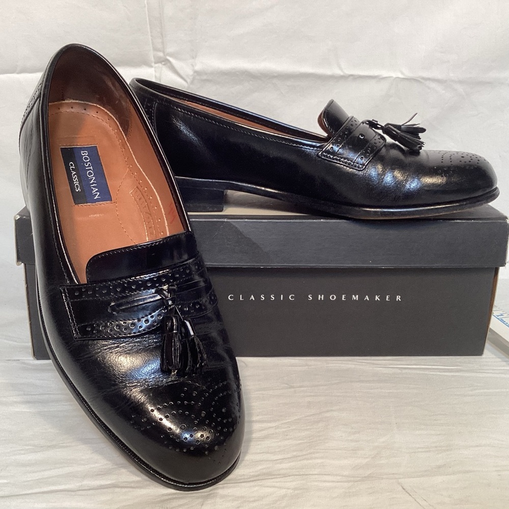 Bostonian Classics Flex Black Leather Men's Tassel Wingtip Loafers Size 8 1/2